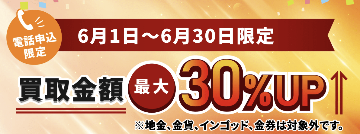 電話査定限定 金ネックレス買取額 最大30%UP