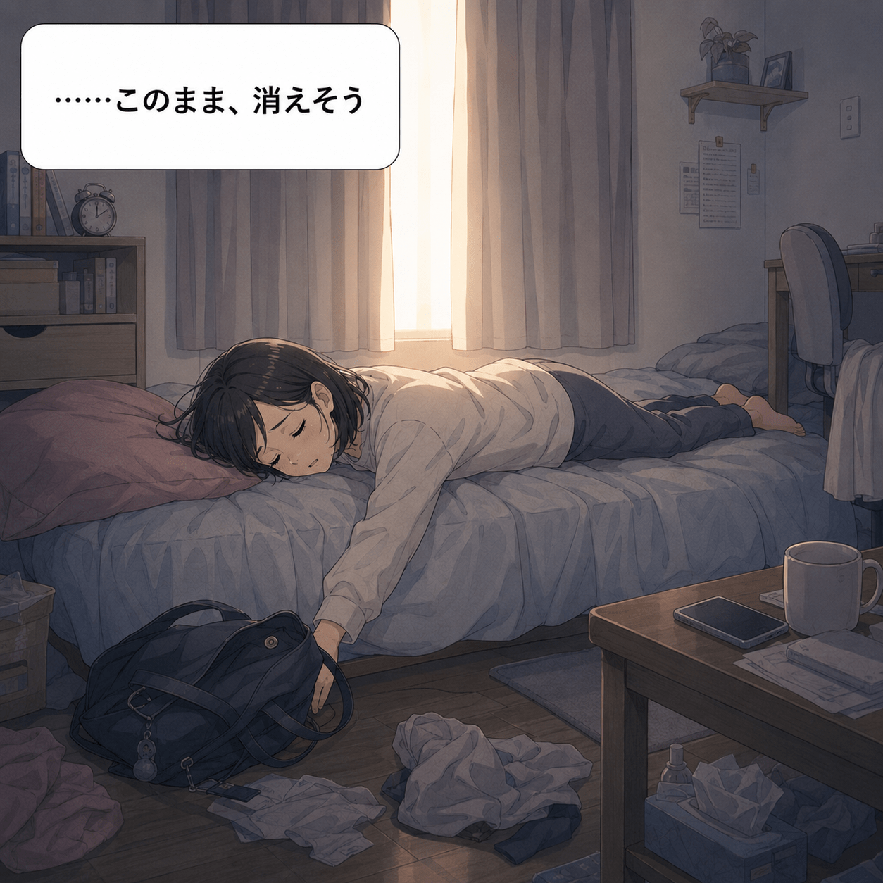 夜勤明けに倒れ込むように眠る