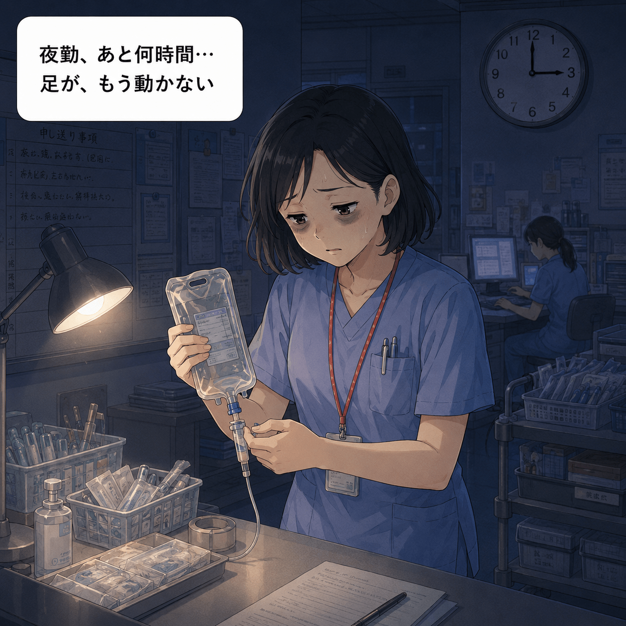深夜の夜勤で疲れ切る