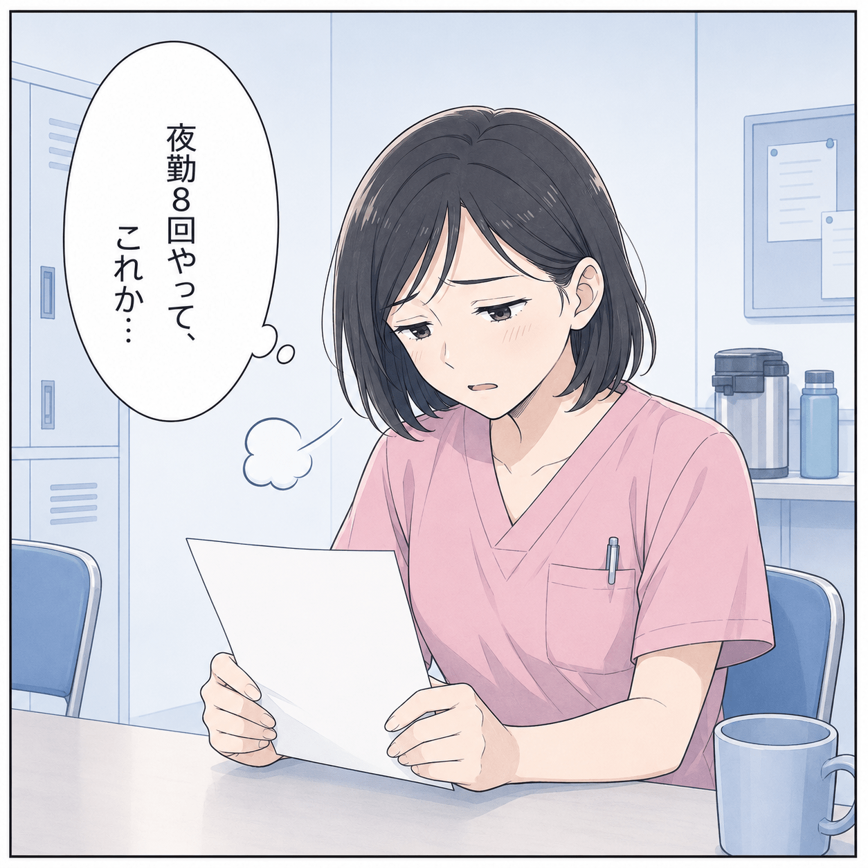 夜勤8回こなしても給与明細にため息をつく看護師